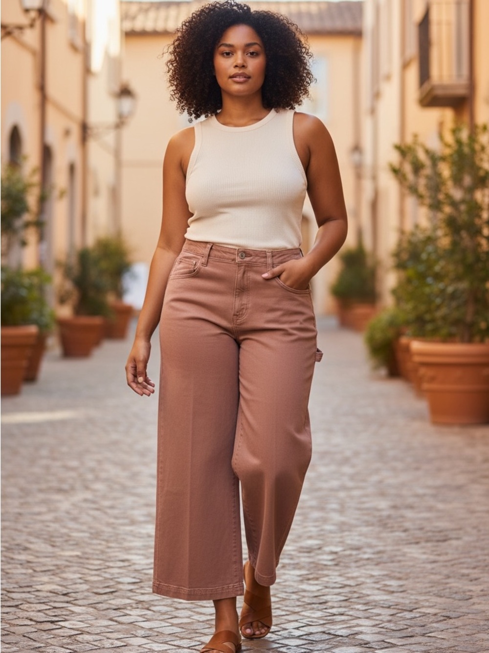 PAIGE Wide Leg Jeans in Dusty Rose Brown